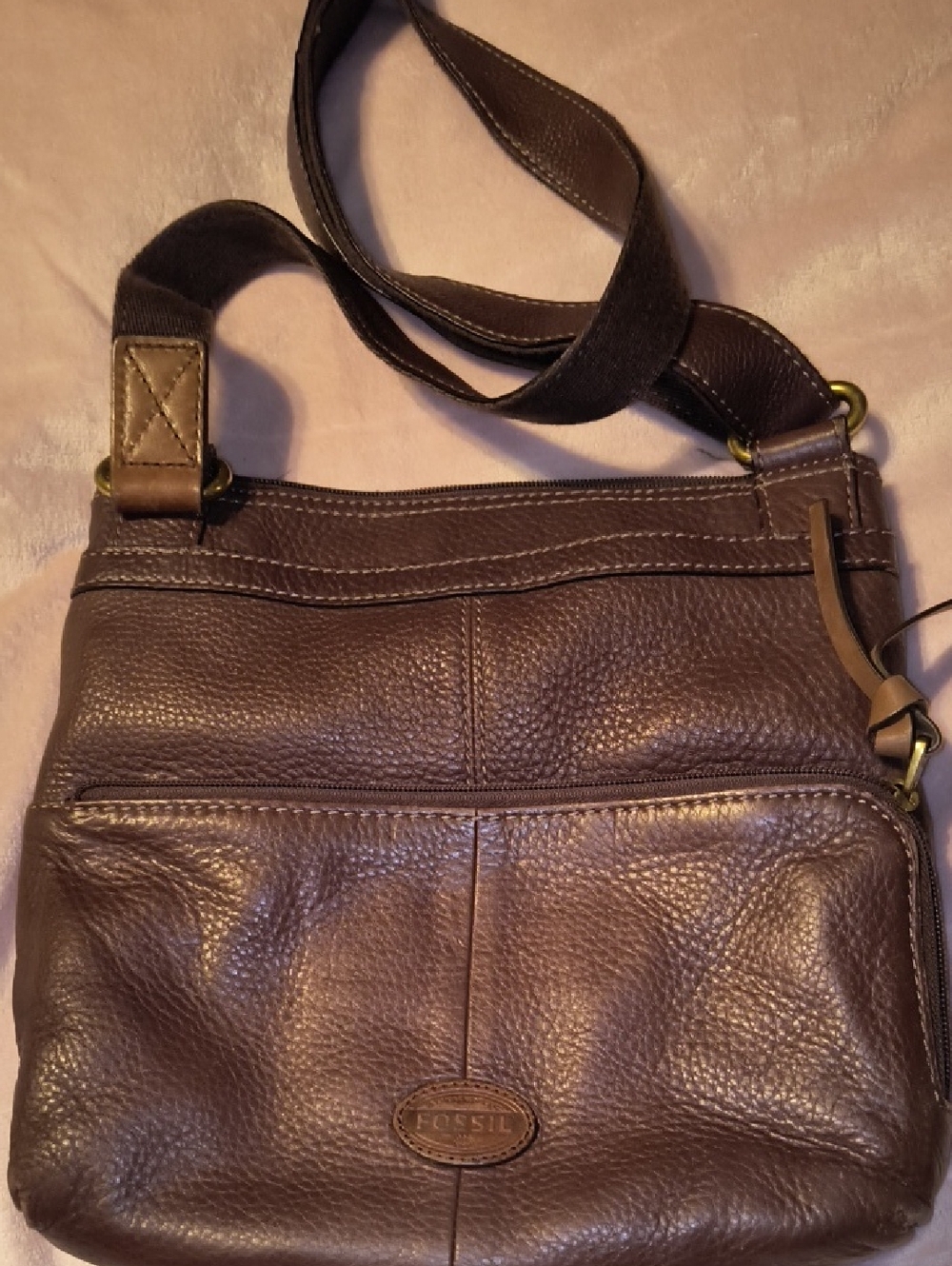 Fossil Dark Brown Pebbled Leather Crossbody Bag